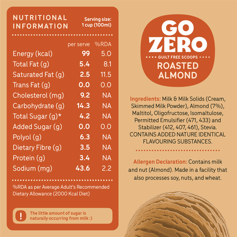 Go Zero Roasted Almond Low Calorie Guilt Free Icecream Cup