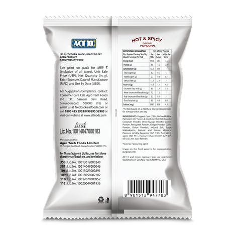 Act Ii Ready To Eat Hot And Spicy Popcorn