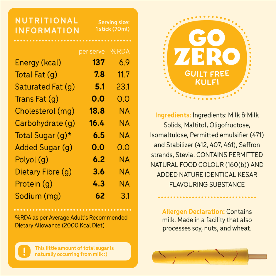 Go Zero Kesar Kulfi Low Calorie Guilt Free Ice Cream Stick