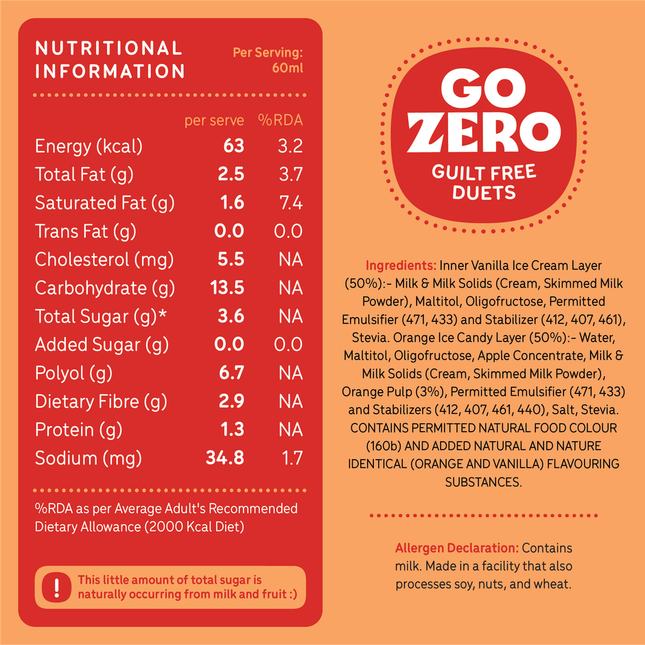 Go Zero Orange Duet Low Calorie Guilt Free Ice Cream Stick