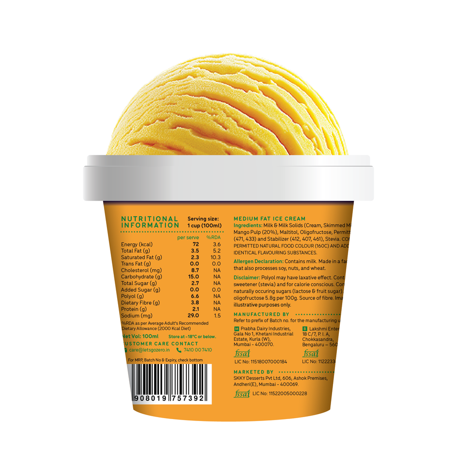 Go Zero Mad Over Mango Low Calorie Guilt Free Ice Cream Cup