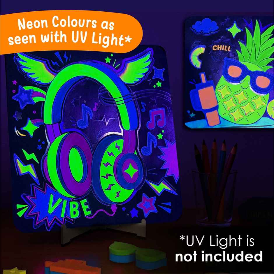 Imagimake DIY Neon Art Kit Painting and Coloring Kit with Neon Brush Pens and Stamps