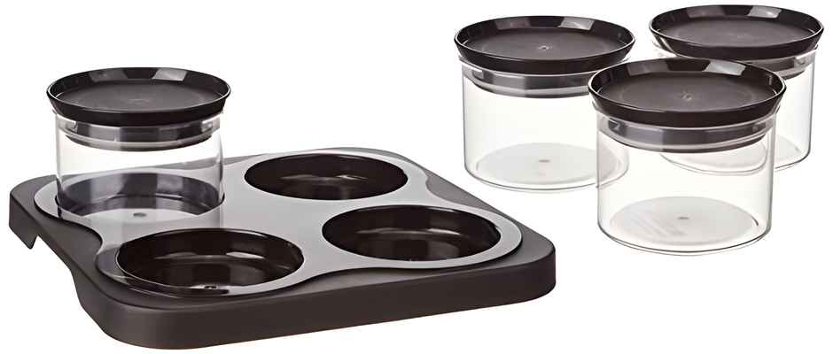 YouBee Storage Container 500ML Set of 4 With Serving Tray for DryFuits, Namkeens