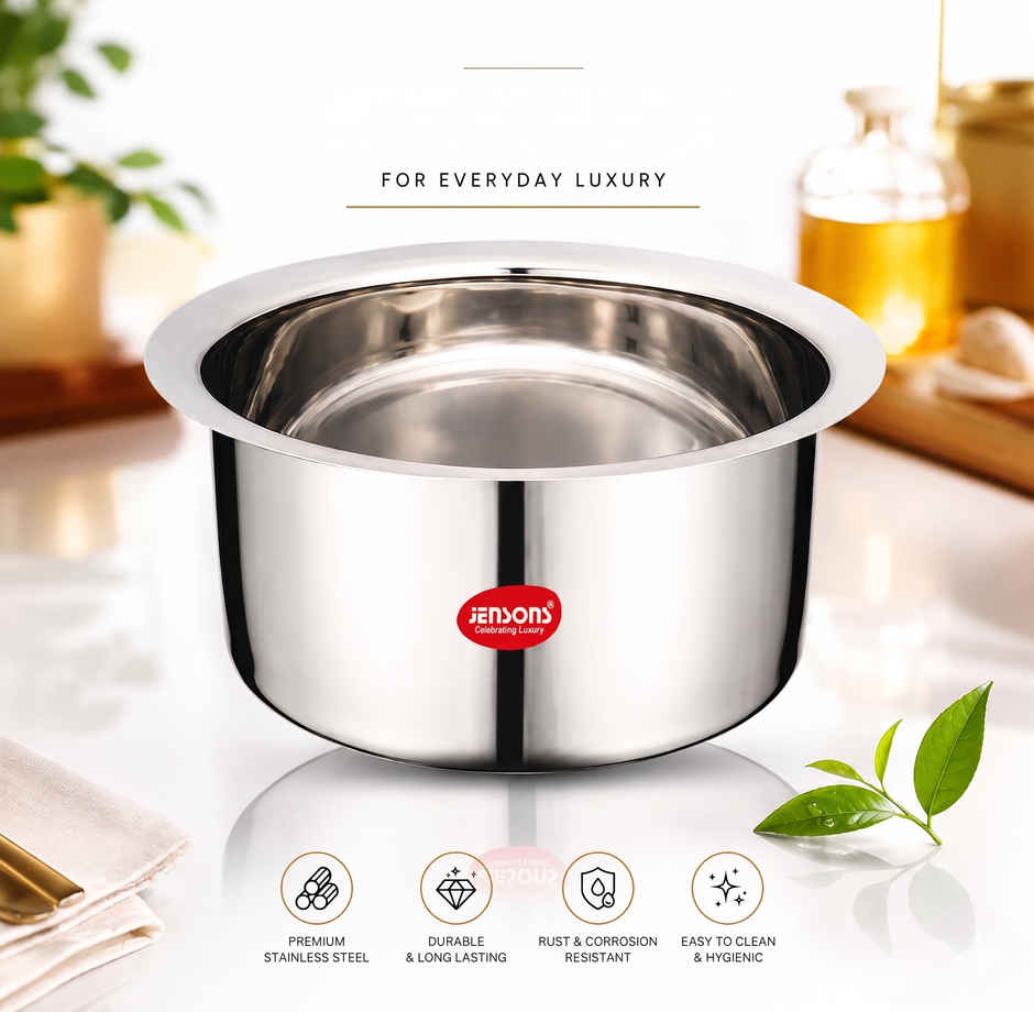 Jensons Stainless Steel Induction Patila/Tope, 16cm, 1.2L | Deep Cooking Pot with Lid