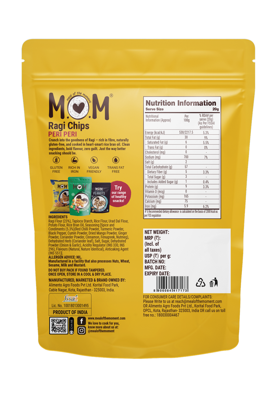 MOM Peri Peri Ragi Chips No Palm Oil | Crunchy & Tasty Combo