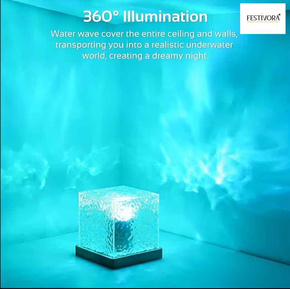 Festivora Ocean Wave 3D LED Projection Night Lamp With Remote Control | Color Changing | Gifting
