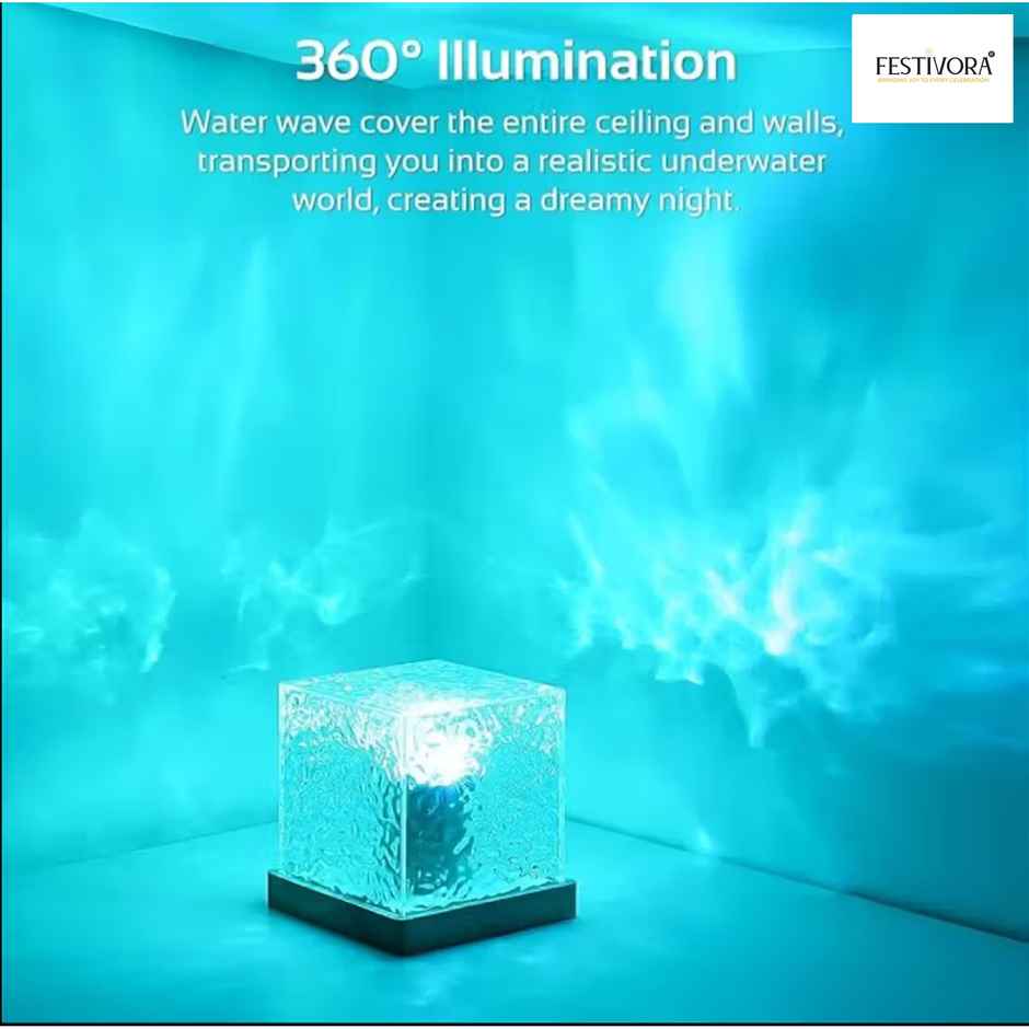 Festivora Ocean Wave 3D LED Projection Night Lamp With Remote Control | Color Changing | Gifting