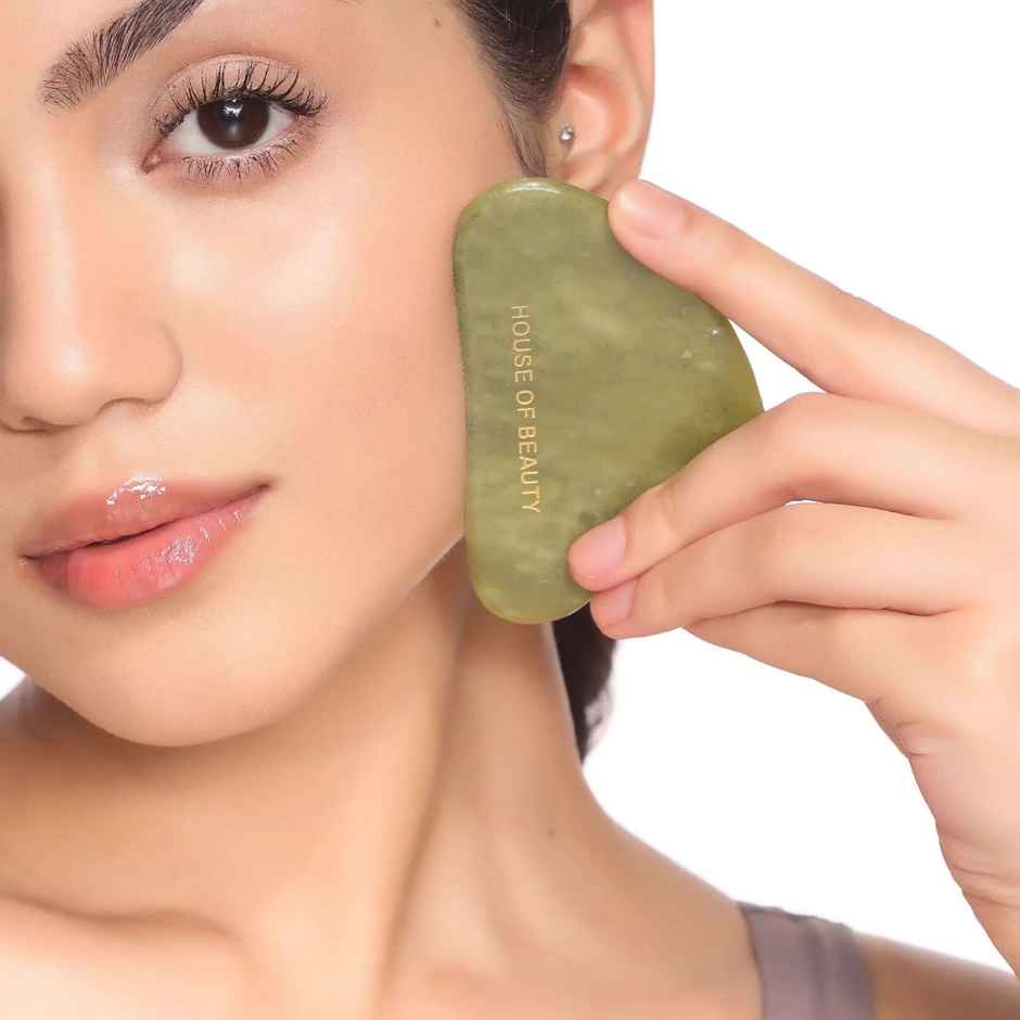 House of Beauty Jade Guasha Facetool for double chin, sculpting jawline & contouring face (1Pc)