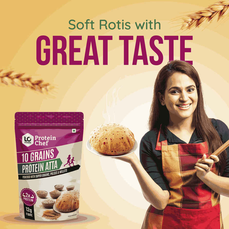 Protein Chef 10 Grain Double Protein Atta- Chakki Multigrain Atta with Millet Jowar Ragi Flour
