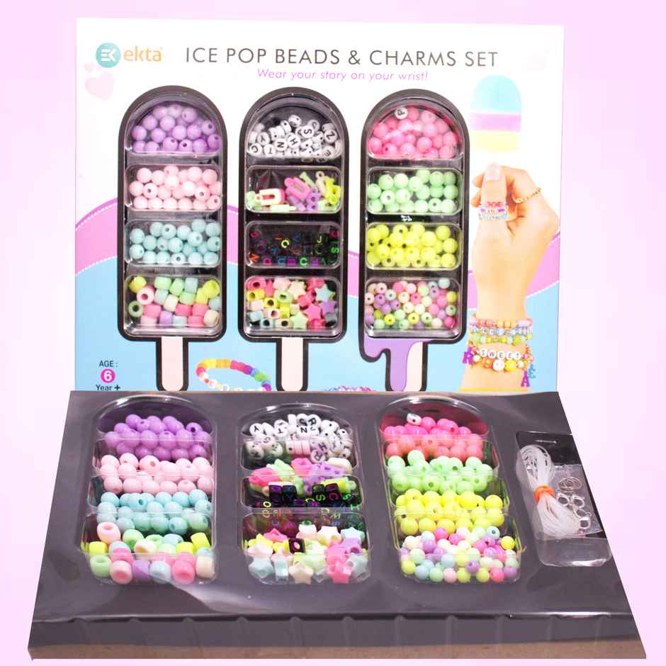 Ekta Ice Pop Beads & Charms Set, Make Your Own Personalized Bracelets & Jewelry Craft Kit for Kids