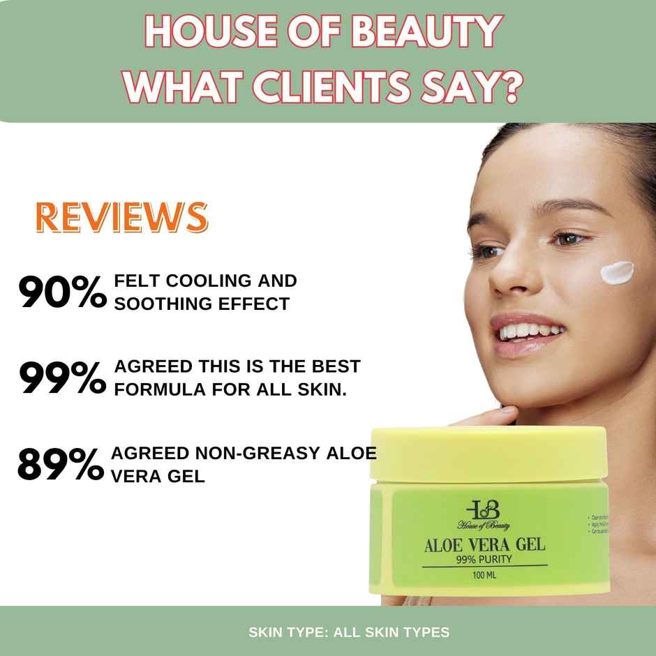 House of Beauty Pure Aloe Vera Gel-sensitive, acne prone skin treats Eczema, Psoriasis (100ml)