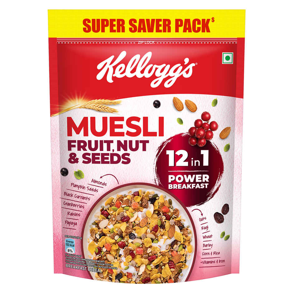 Kellogg's Crunchy Fruit & Nut Breakfast Cereals Muesli(750 gms) & Epigamia Greek Yogurt - Strawberry(90 gms) Combo