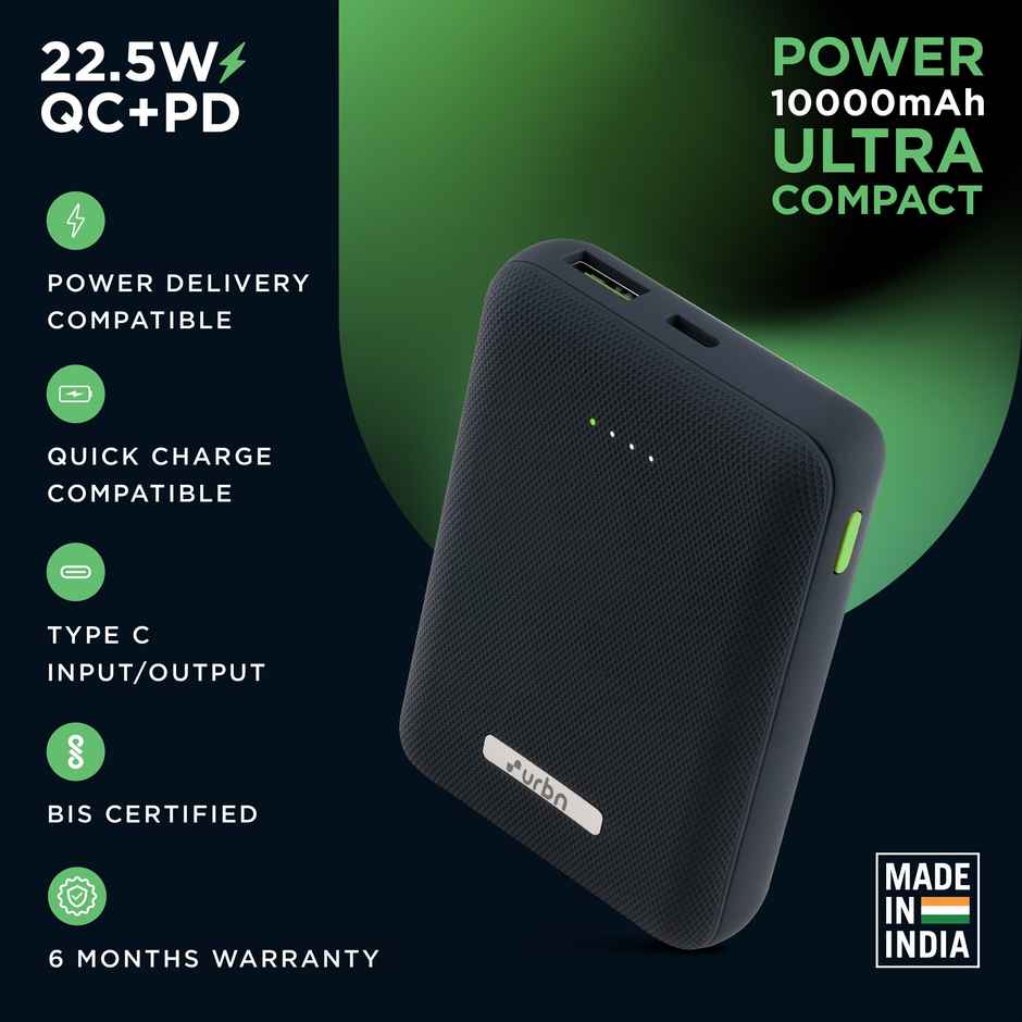 URBN 10000 mAh 22.5W Super Fast Charging Ultra Compact Power Bank(Blue)