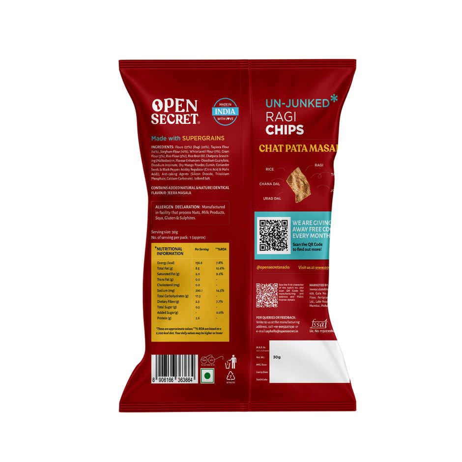 Open Secret Chatpata Healthy Ragi Chips | Zero Palm Oil | Healthy Snacking