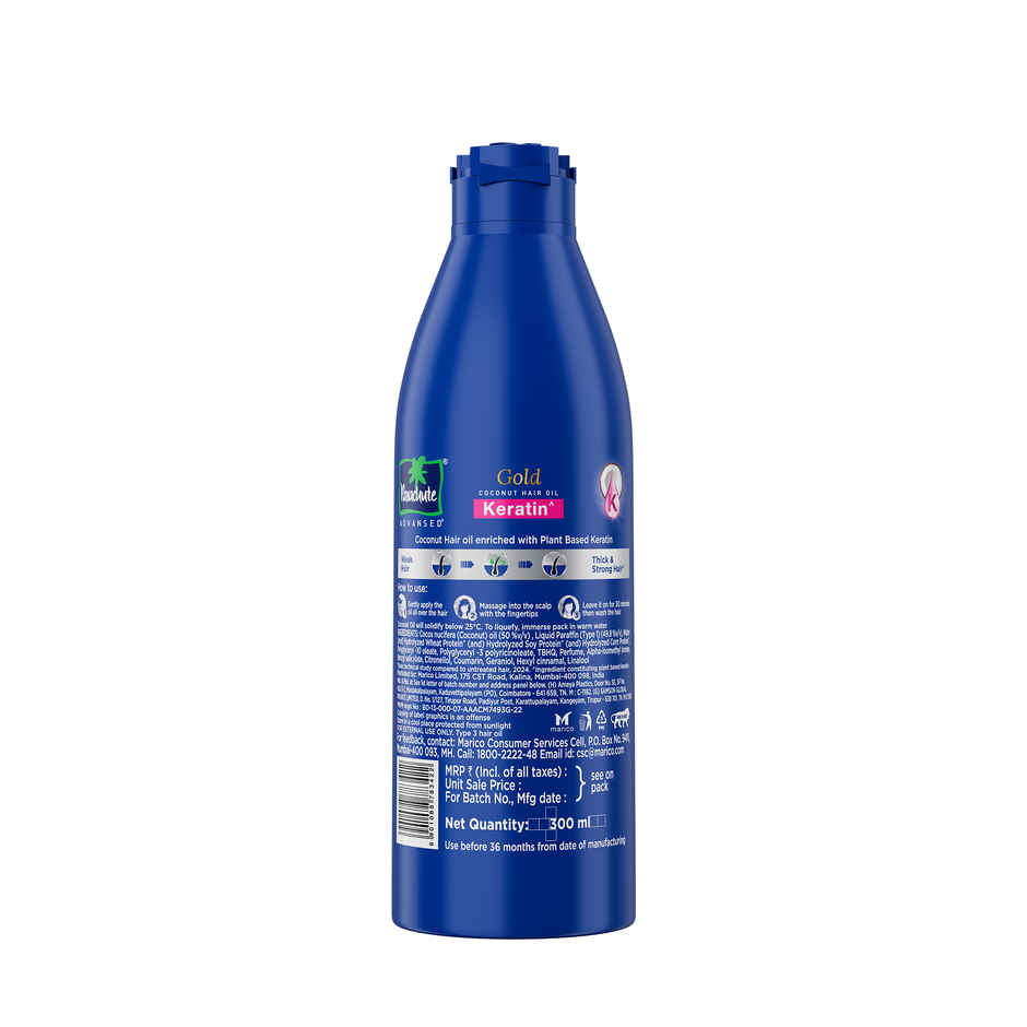 Parachute Advansed Gold Keratin Coconut Hair Oil |Thick & Smooth Hair| No Paraben or Silicone