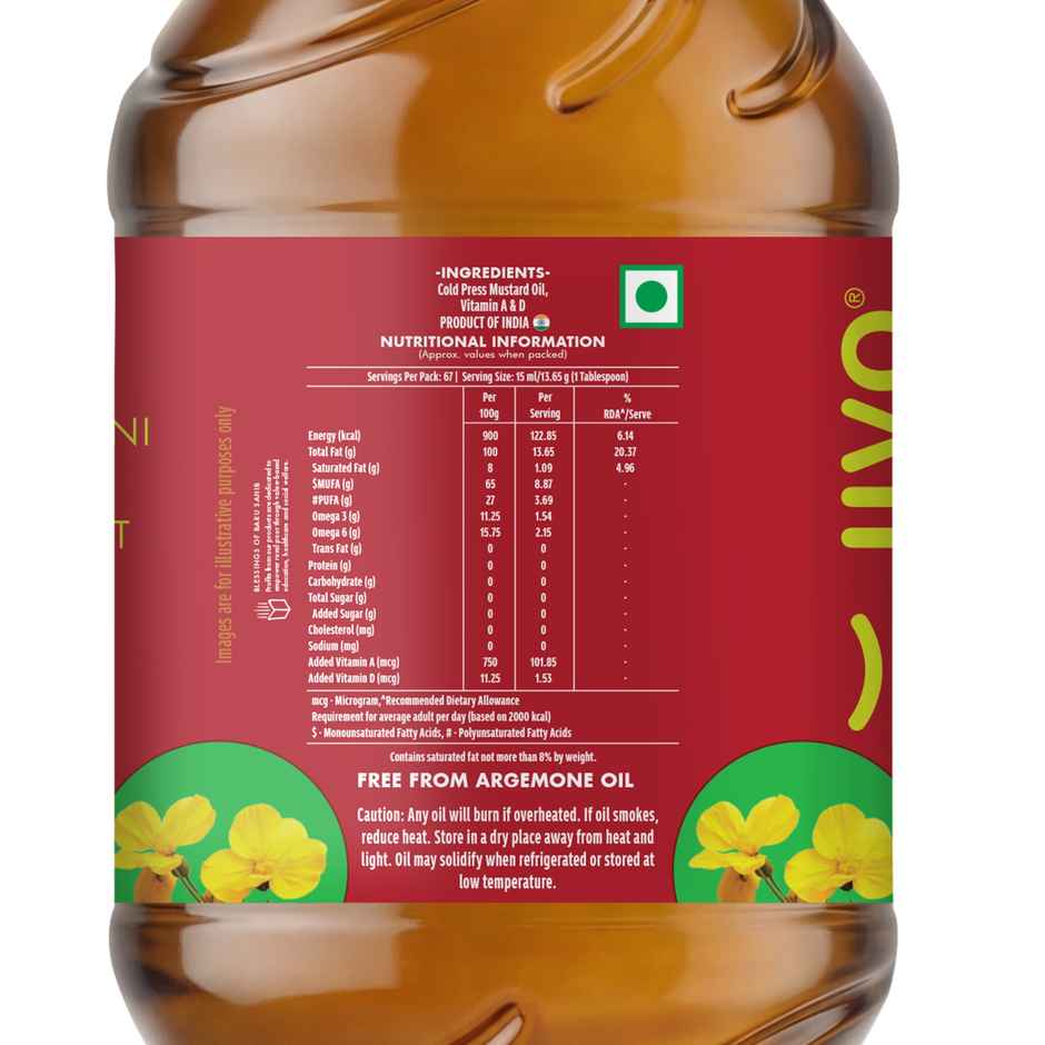 Jivo Kachi Ghani Mustard (Sarson) Cold Pressed Oil | Vitamin Fortified Cooking Oil