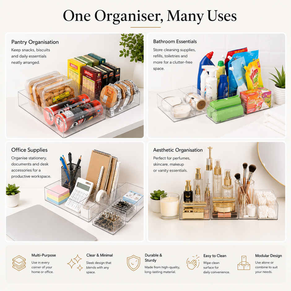 Steelo Rectangular Organizer Set | 1 Big, 1 Medium, 2 Small