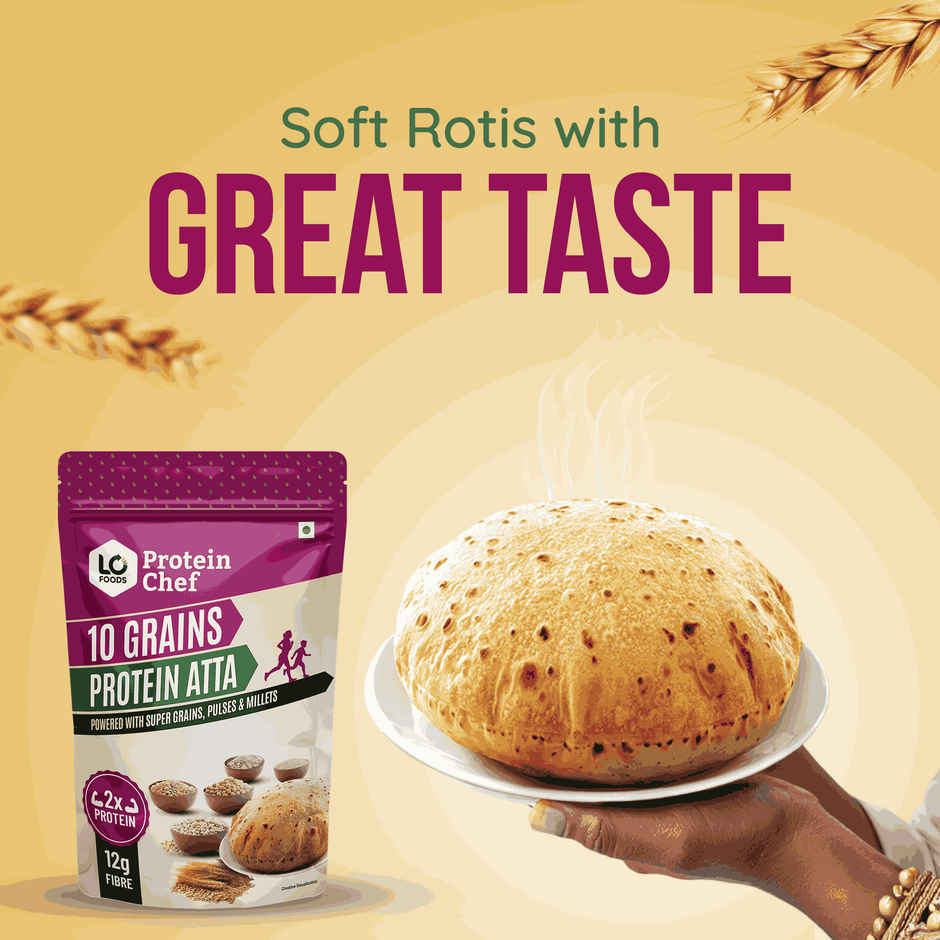 Protein Chef 10 Grain Double Protein Atta- Chakki Multigrain Atta with Millet Jowar Ragi Flour