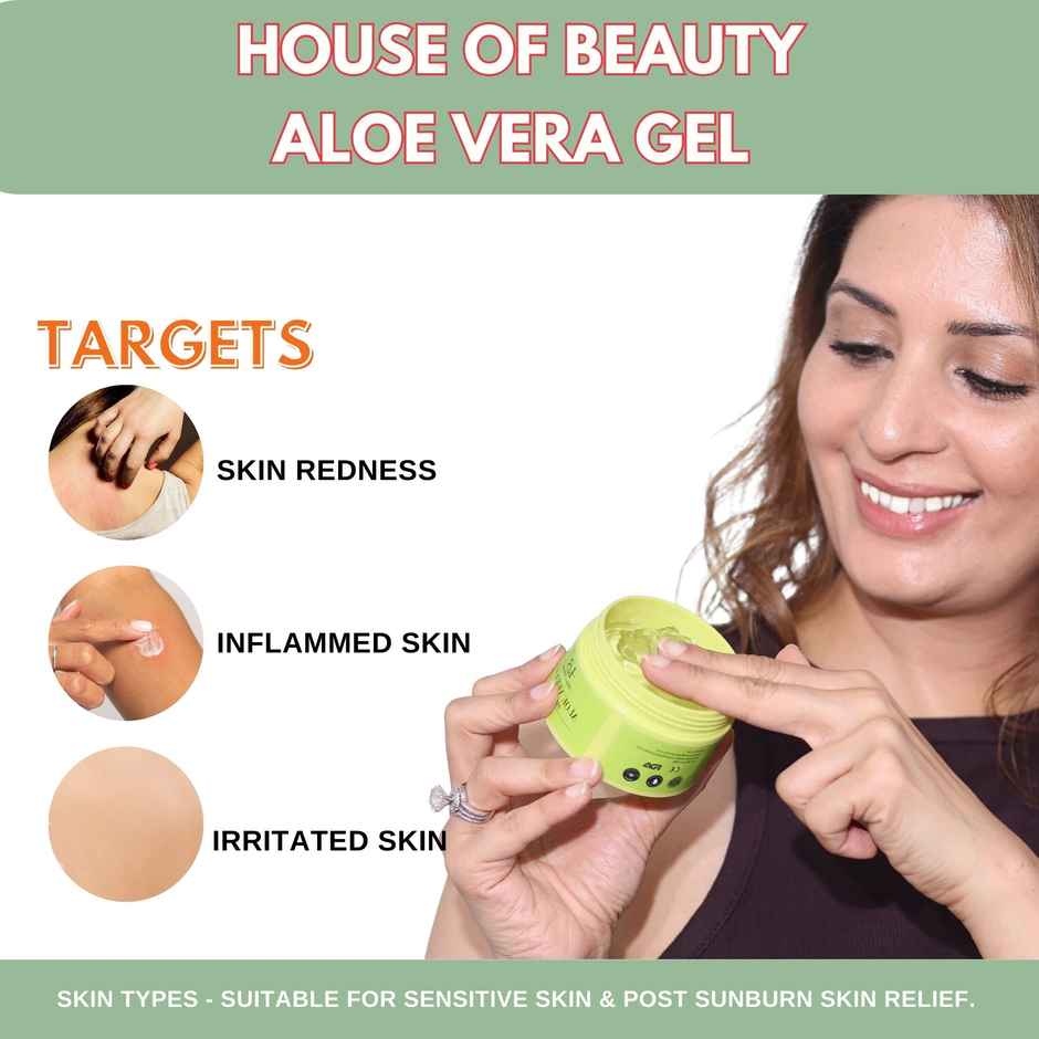 House of Beauty Pure Aloe Vera Gel-sensitive, acne prone skin treats Eczema, Psoriasis (100ml)