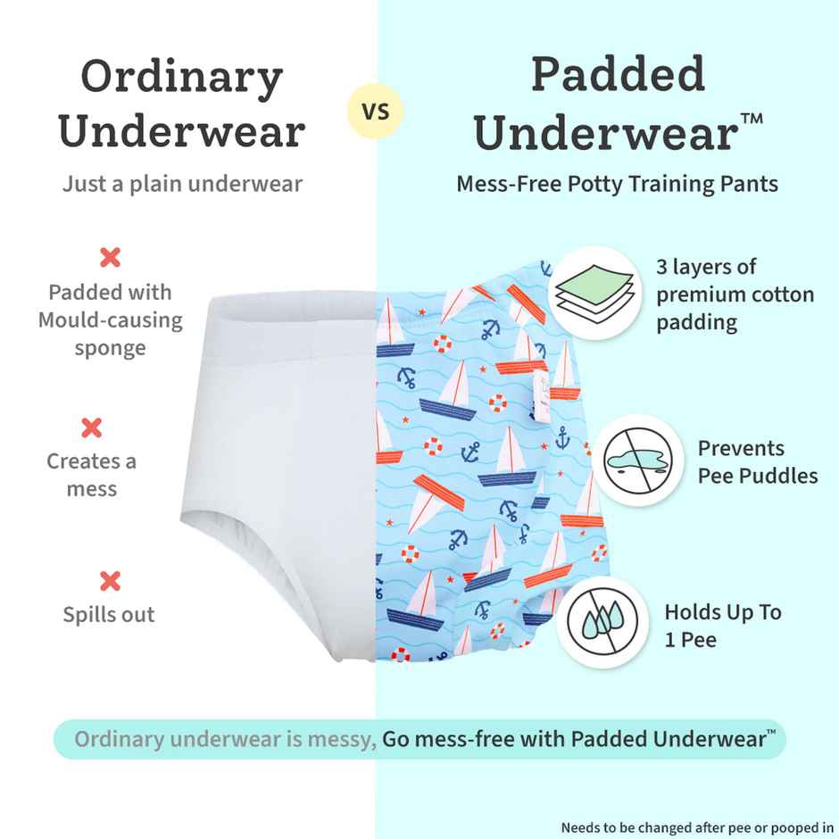 SuperBottoms Pack of 3 Potty Training Padded Underwear (2-3Y) for Mess-free Diaper free time