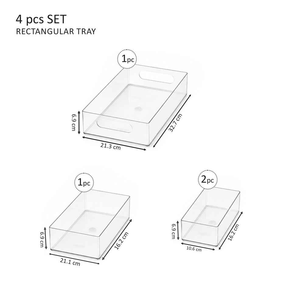 Steelo Rectangular Organizer Set | 1 Big, 1 Medium, 2 Small