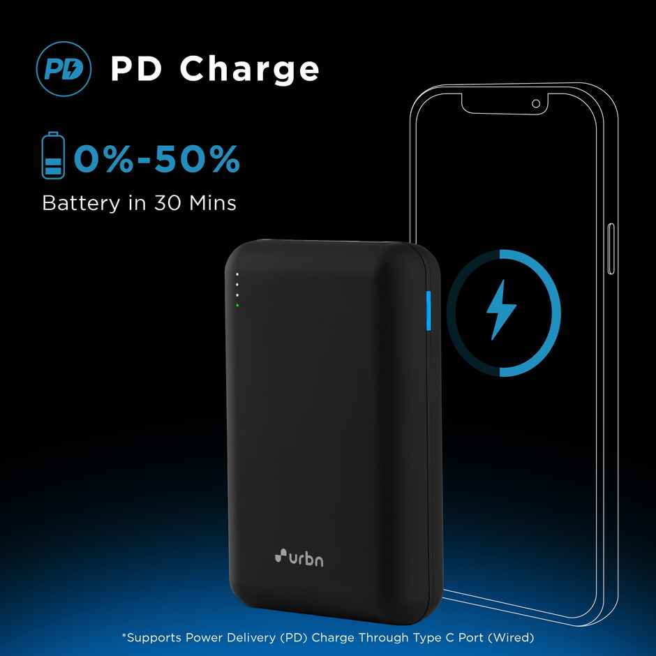 URBN 20000 mAh Premium Black Edition Nano Power Bank | 22.5W Super Fast Charging (Black)