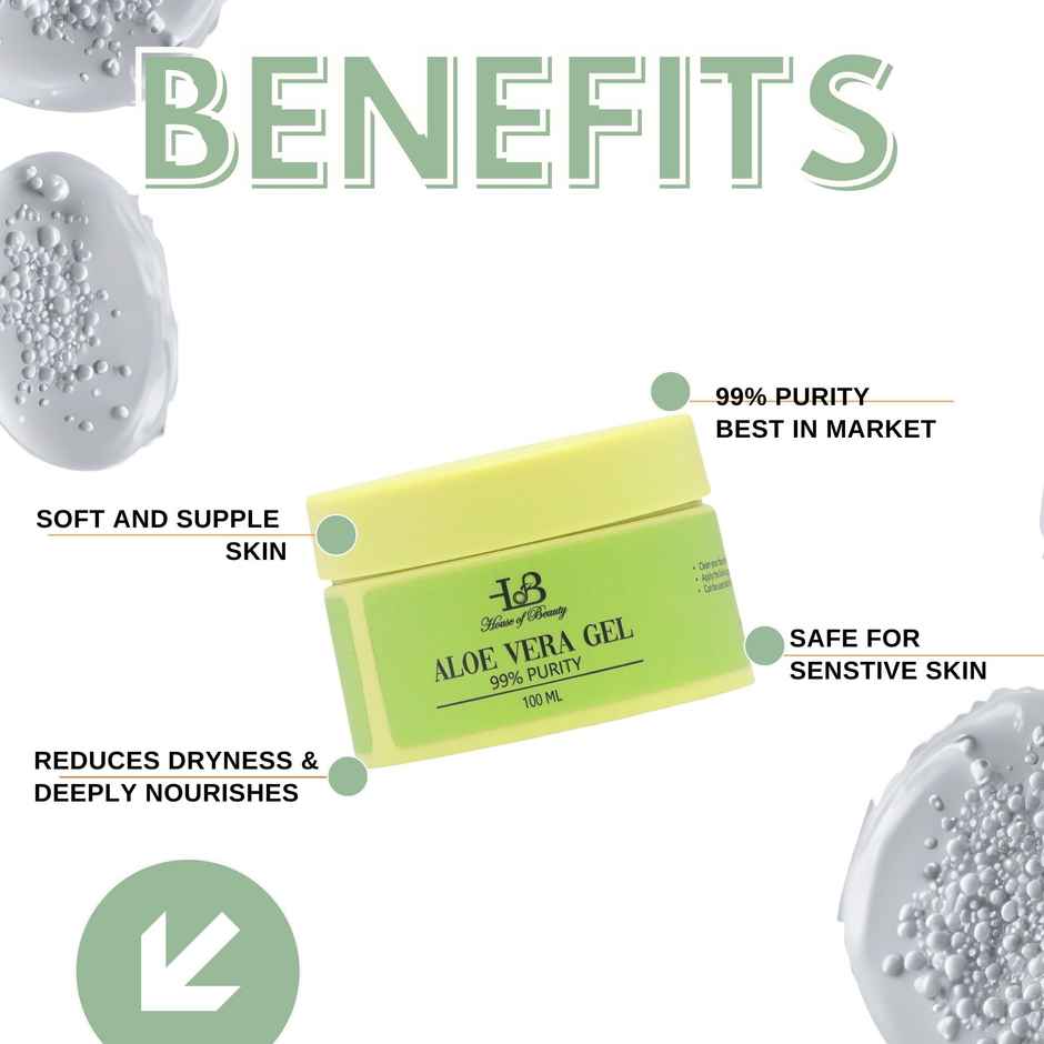House of Beauty Pure Aloe Vera Gel-sensitive, acne prone skin treats Eczema, Psoriasis (100ml)