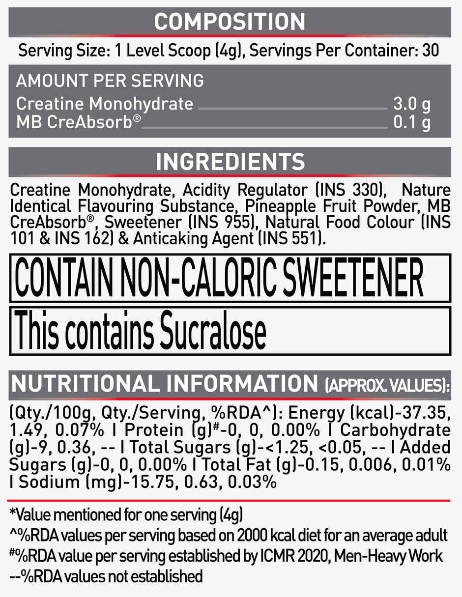 Muscleblaze Creatine Monohydrate Creamp With Creabsorb(Citrus Blast, 100G, 25 Servings)