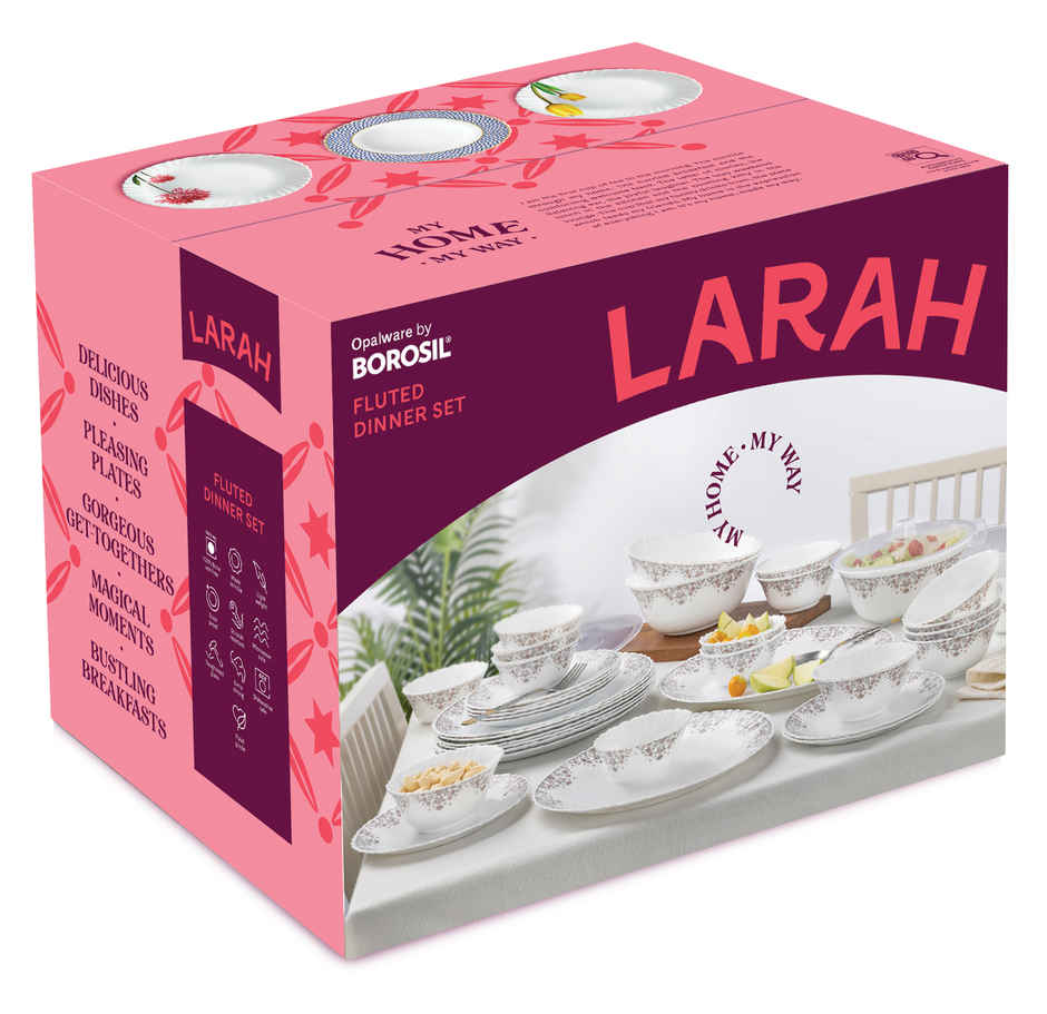 Larah by Borosil Coral Dinner Set | Opalware Crockery for Dining & Gifting | White
