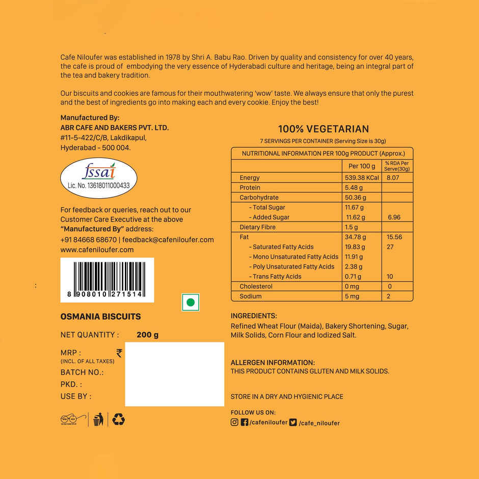 Cafe Niloufer Osmania Butter Flavoured Biscuits | Cholesterol-free Combo