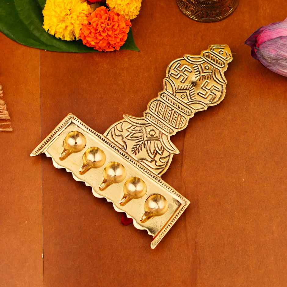 Brass Panch Aarti Diya 5.5 In | ServDharm