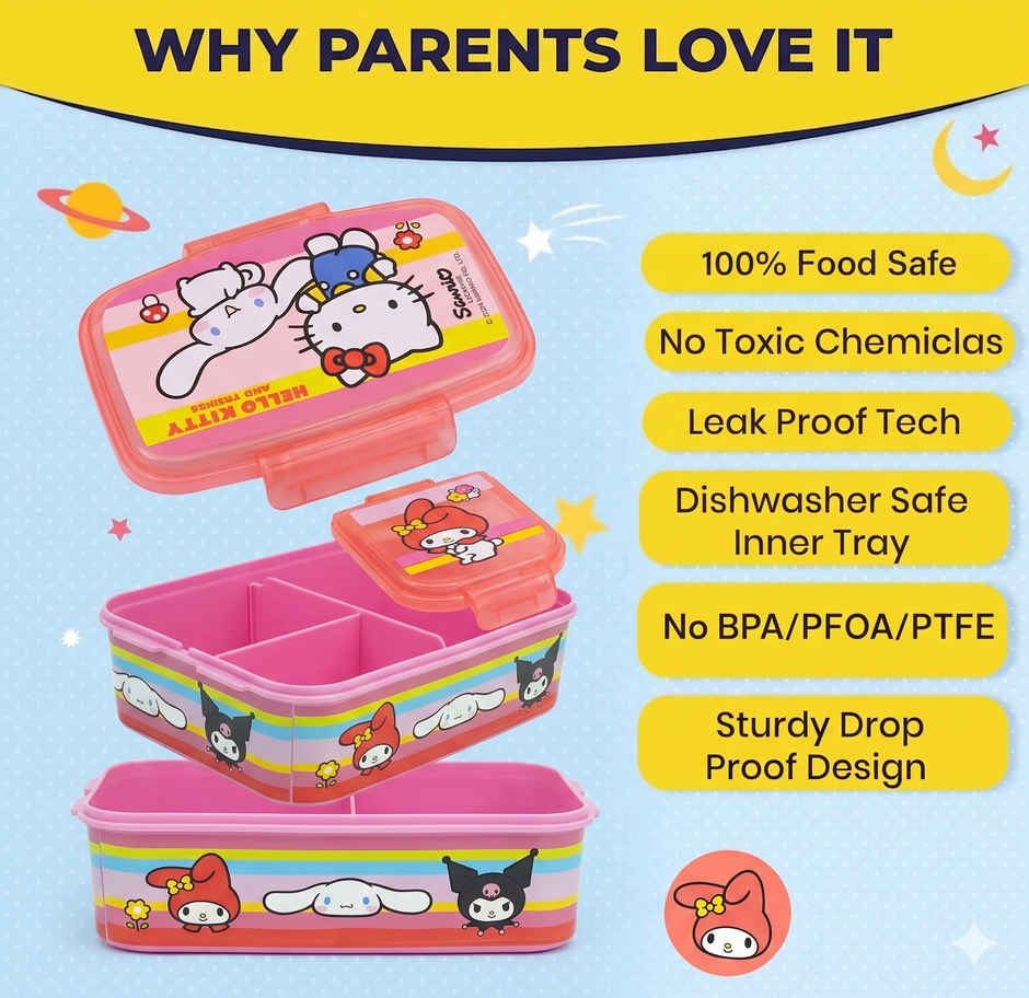 Striders Multi Compartment Rectangular Sandwich Box Hello Kitty And Friends | XL