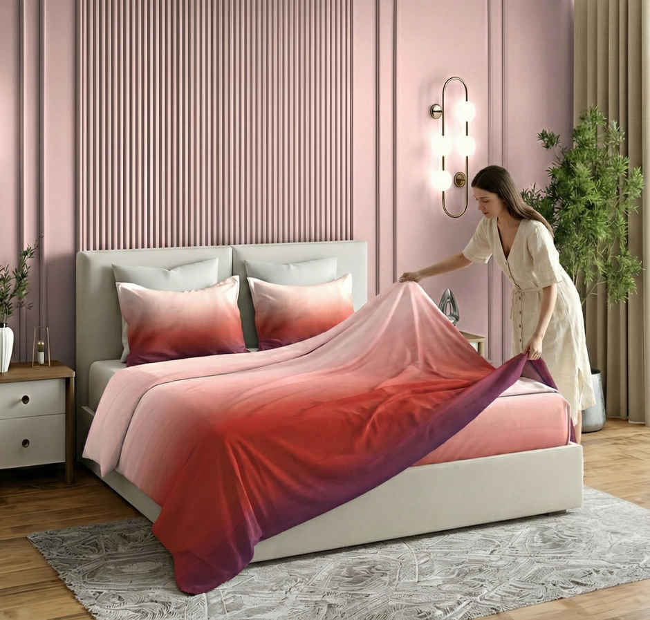 Dream Living Ombrey Double Bedsheet Set | Maroon - 220 x 250 cm