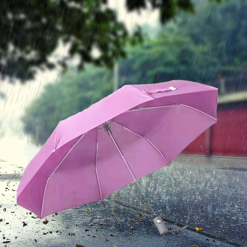 Fendo 3 Fold 22 inch in Auto Open Close Pink with Silver Coating Umbrella