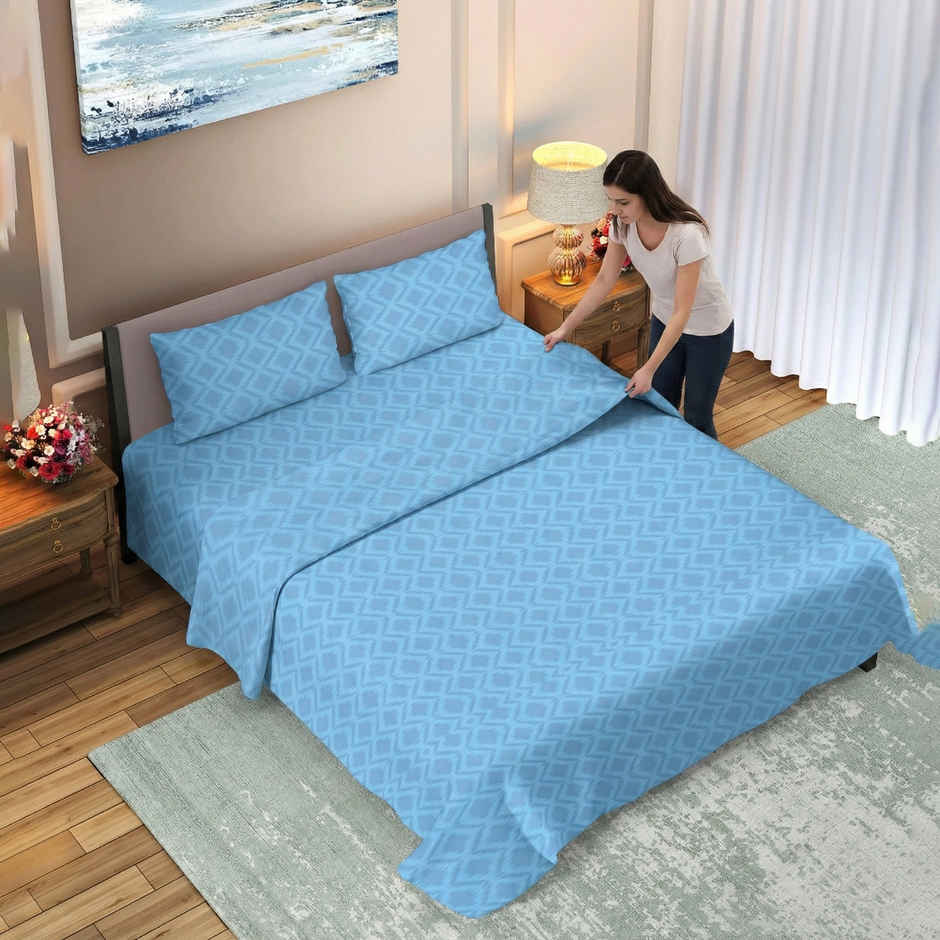 Dream Living Embossed Double Bedsheet Set | Blue - 220 x 250 cm