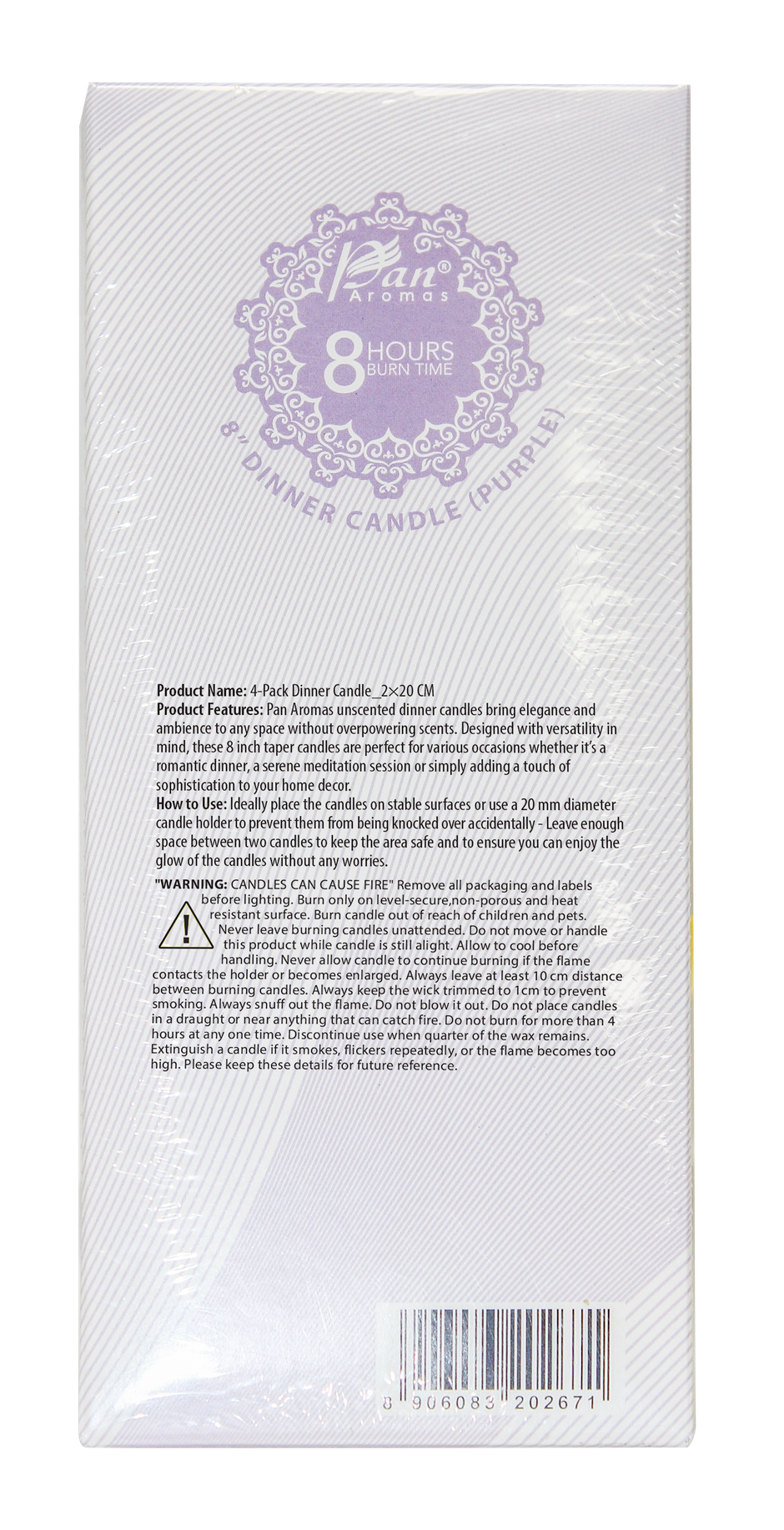 Pan Aromas Dinner Candle | 2 x 20 cm | Purple