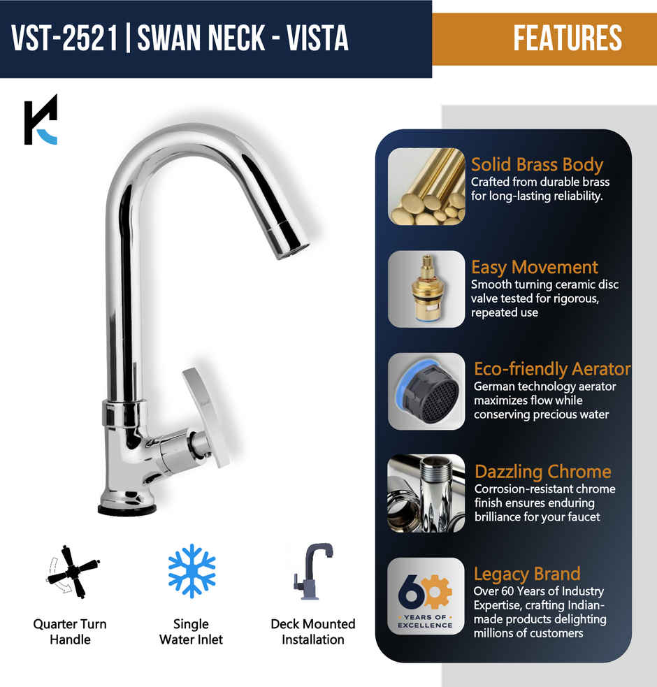 Kamal Deck Mounted Pillar Cock - Vista | Vst-2521 Spout Faucet