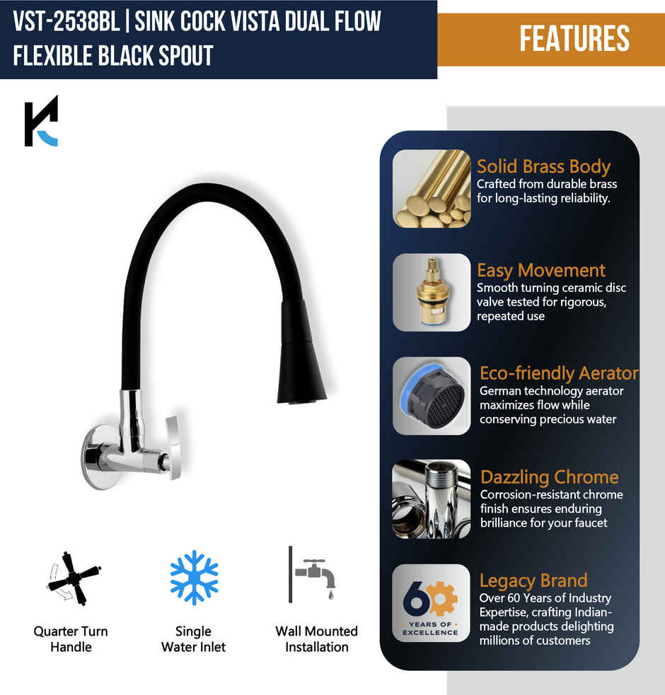 Kamal Flexible Sink Faucet Vista - Flexo Play | 360 Degree Flexible Spout | Dual Flow Pattern Show