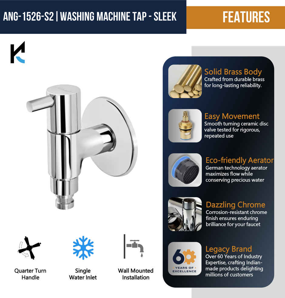 Kamal Washing Machine Tap - Sleek | Set Of 2 Nozzle Cock Faucet