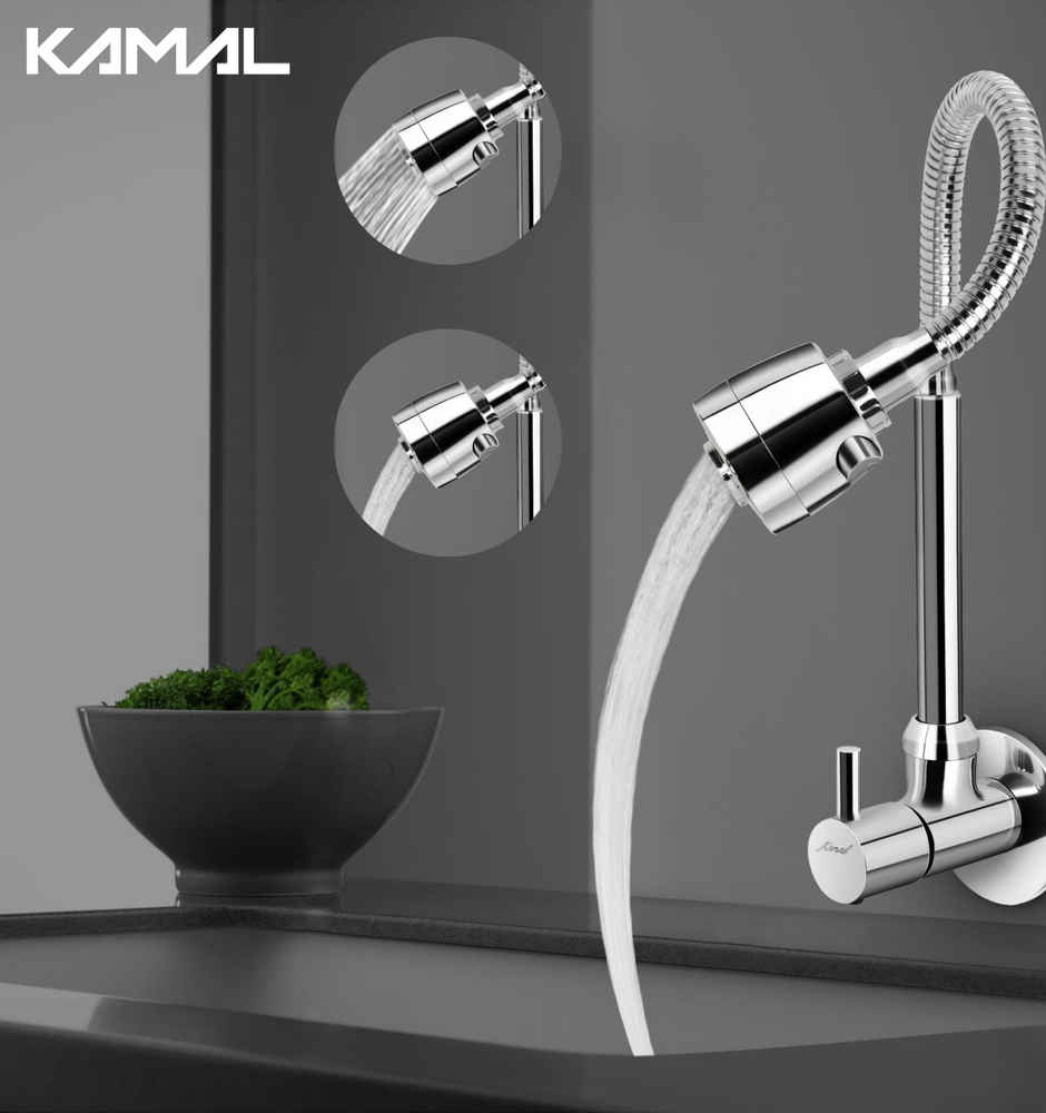 Kamal Sink Spray Dixy - Wall Mounted | Heavy Brass Body & Knob | Ss304 Rust Resistant