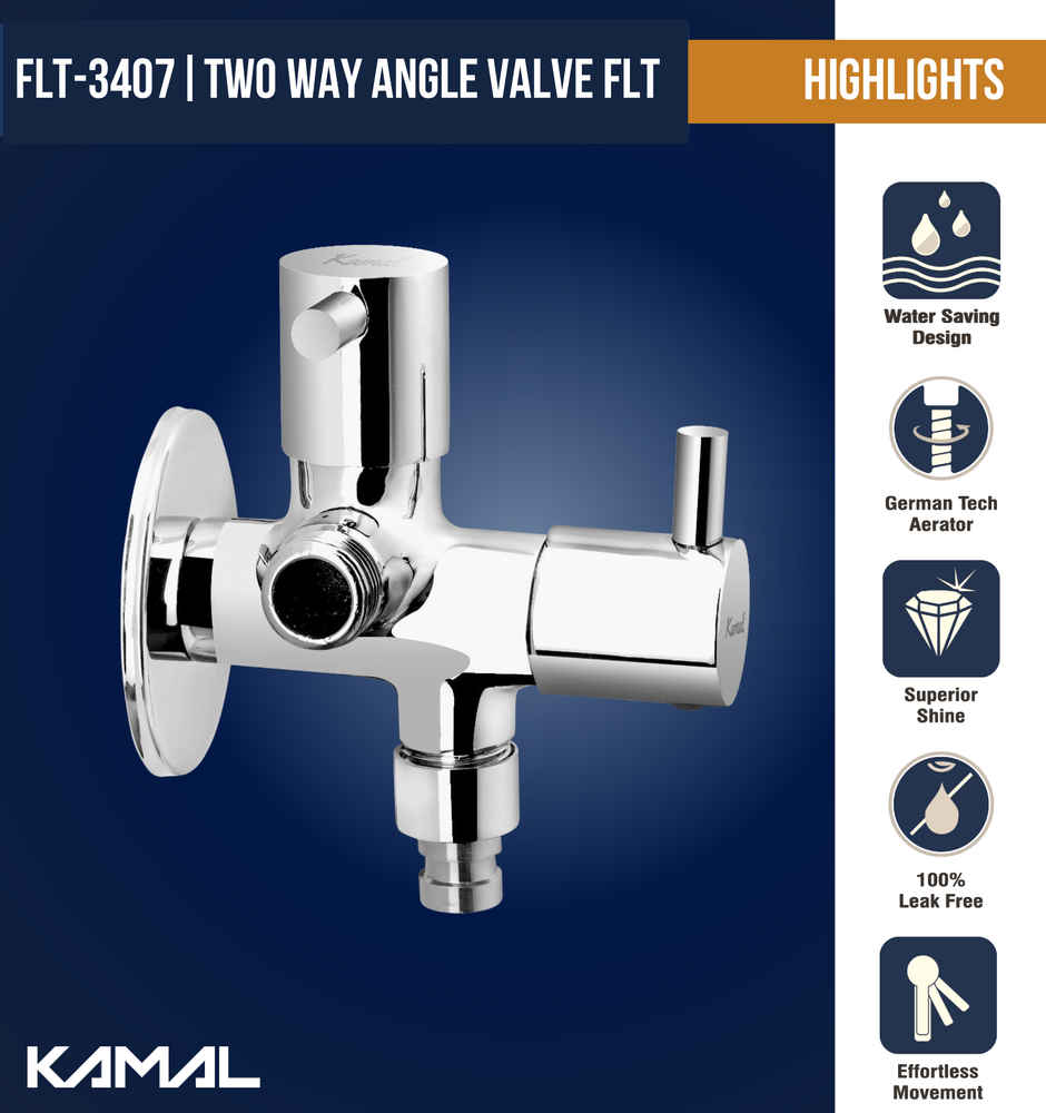 Kamal Two Way Angle Valve Flt | With Washing Adaptor | Full Brass Quarter Turn Movement | Second O