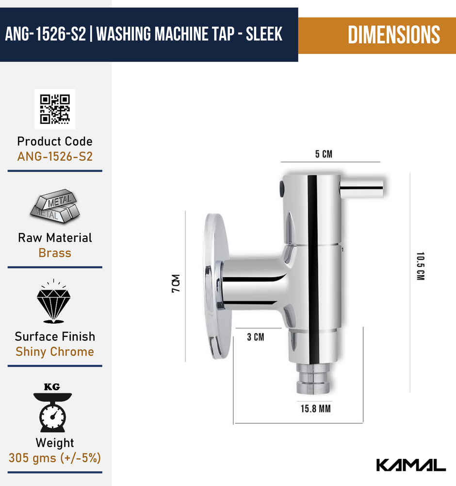 Kamal Washing Machine Tap - Sleek | Set Of 2 Nozzle Cock Faucet