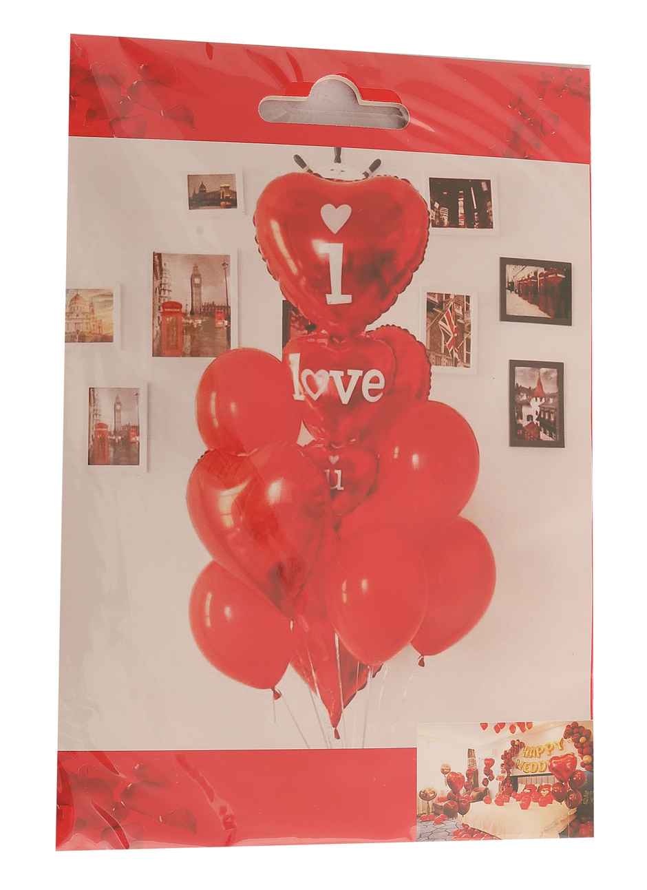 Foil Balloons Combo | 1 x I Love U Foil Balloon & 4 x Heart shaped Foil Balloons | Assorted | Se7en