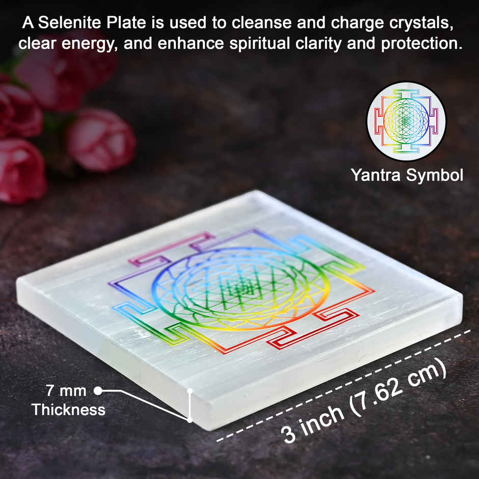 Hindcraft Selenite Charging Plate With Sri Yantra