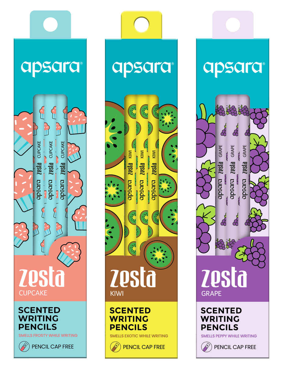 Apsara Zesta Scented Writing Pencils | Kiwi, Cupcake & Grape Scented Pencils | Rubber-tipped | Extra Dark