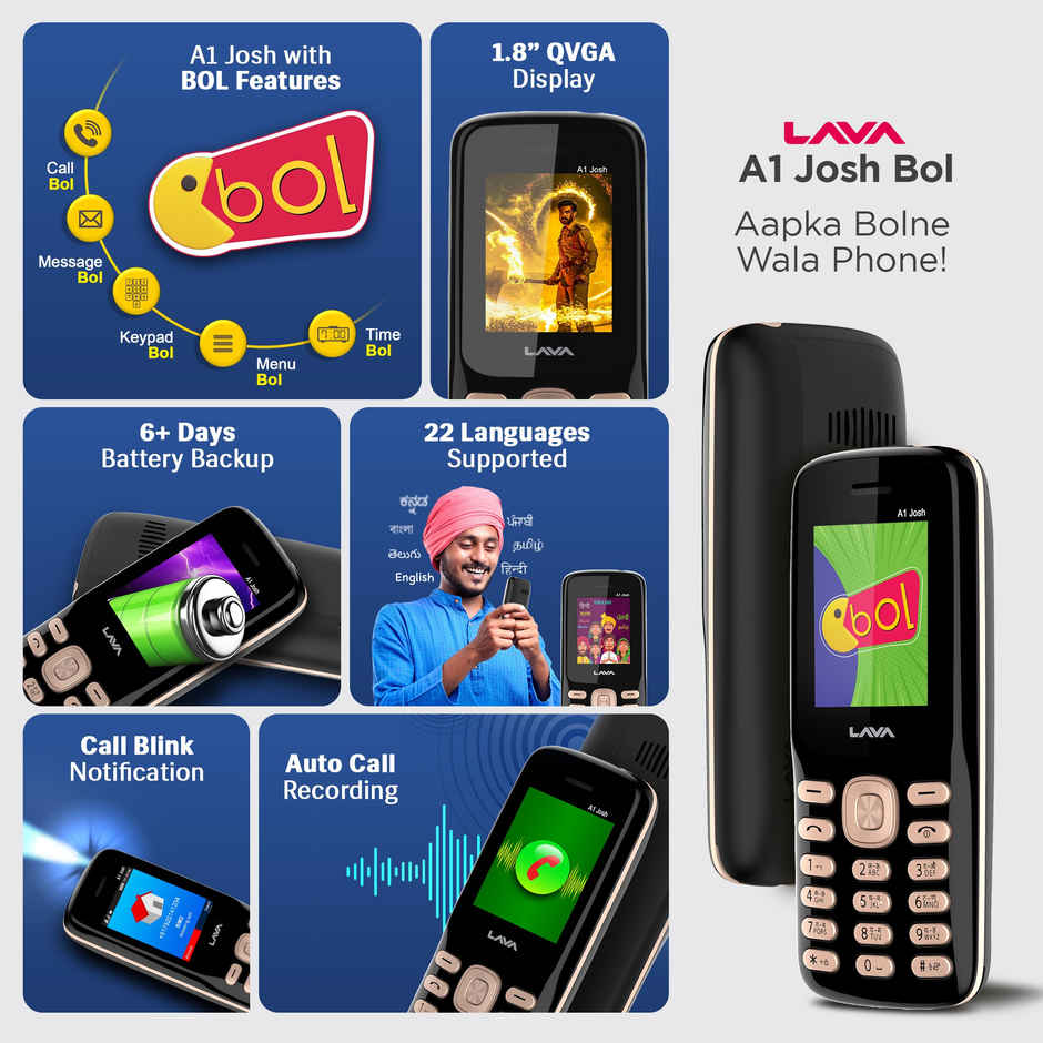 Lava A1 Josh Dual Sim Keypad Mobile | 1.77" Display | 1000 mAh Battery | Bol Feature | Black Gold