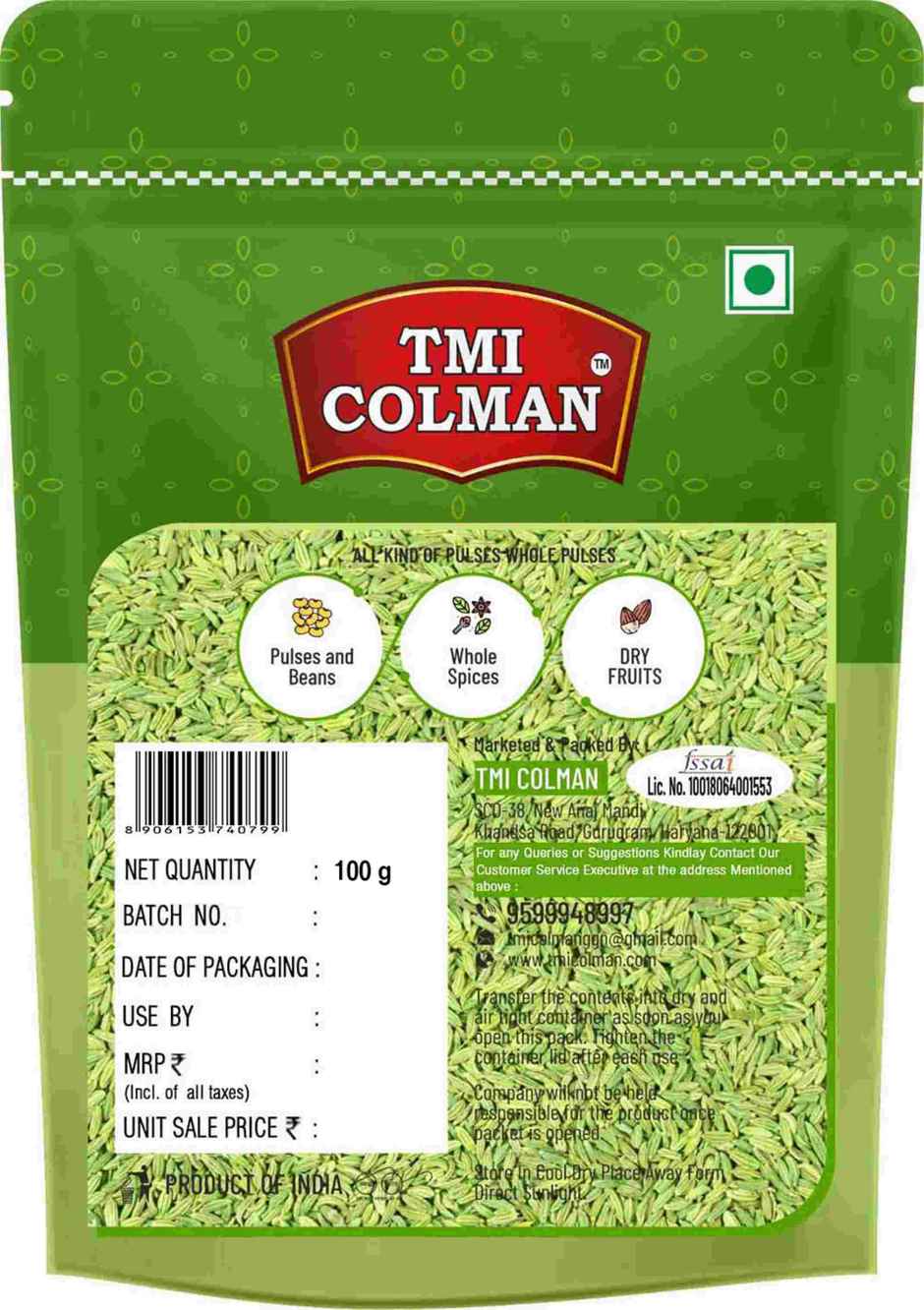 TMI Colman Jeera Sabut/Cumin Whole(100 gms), TMI Colman Saunf/Fennel(100 gms) & Rajdhani Masoor Malka Dal(500 gms) Combo