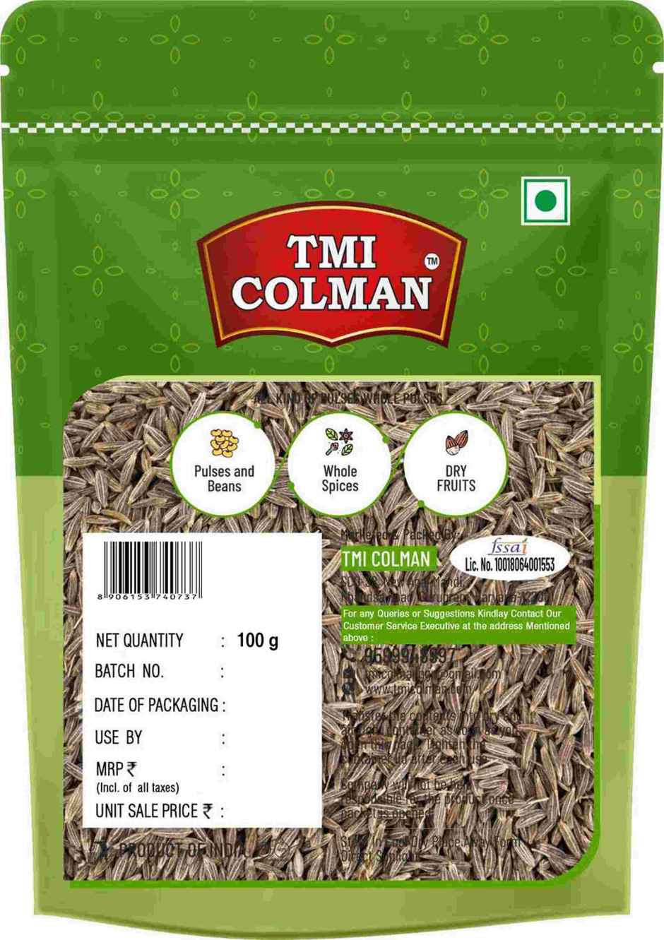 TMI Colman Jeera Sabut/Cumin Whole(100 gms), TMI Colman Saunf/Fennel(100 gms) & Rajdhani Masoor Malka Dal(500 gms) Combo