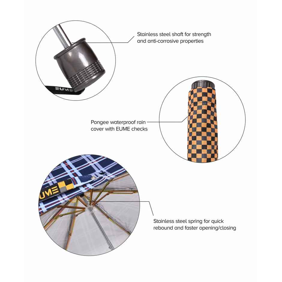 Eume Convoy 21.5 Inch Manual Open Umbrella - Navy Blue Checks