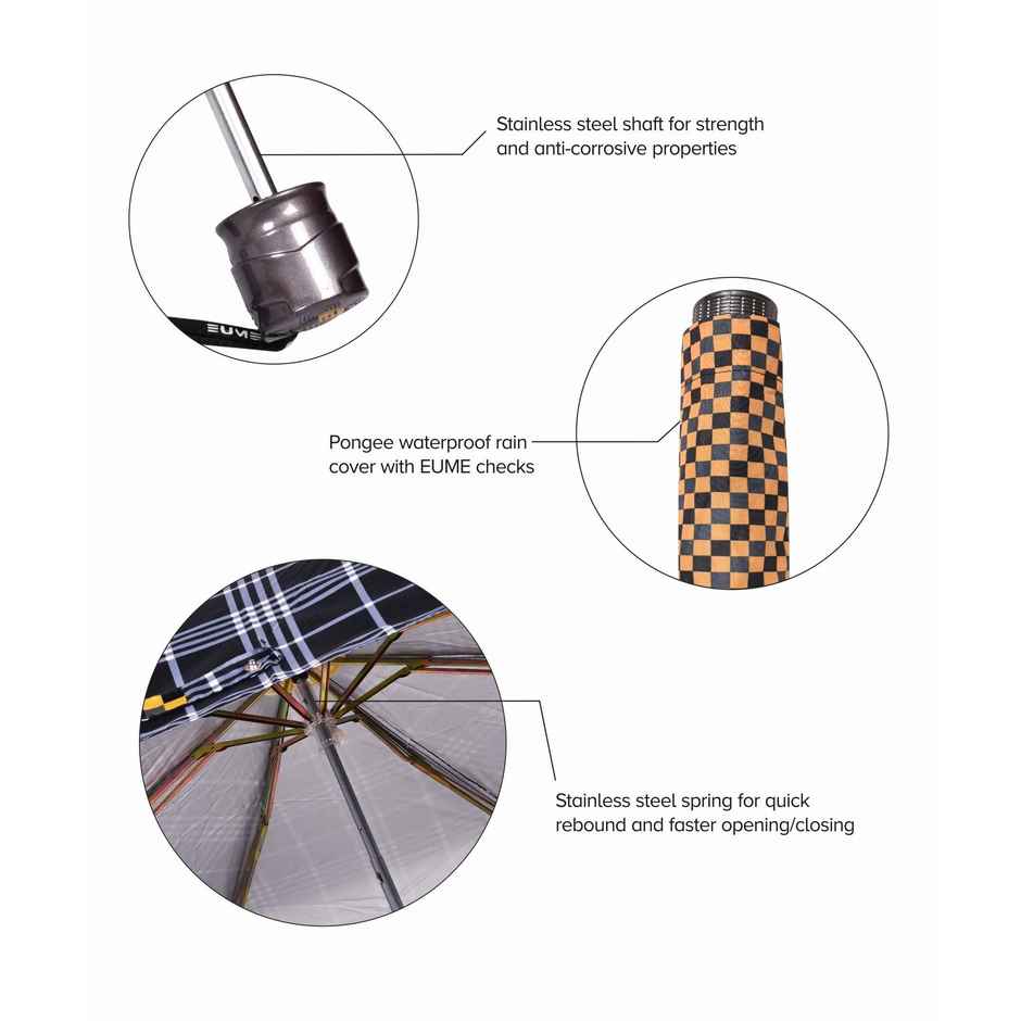 Eume Convoy Manual Open Umbrella - Black Checks | 21.5 Inch | 3 Fold